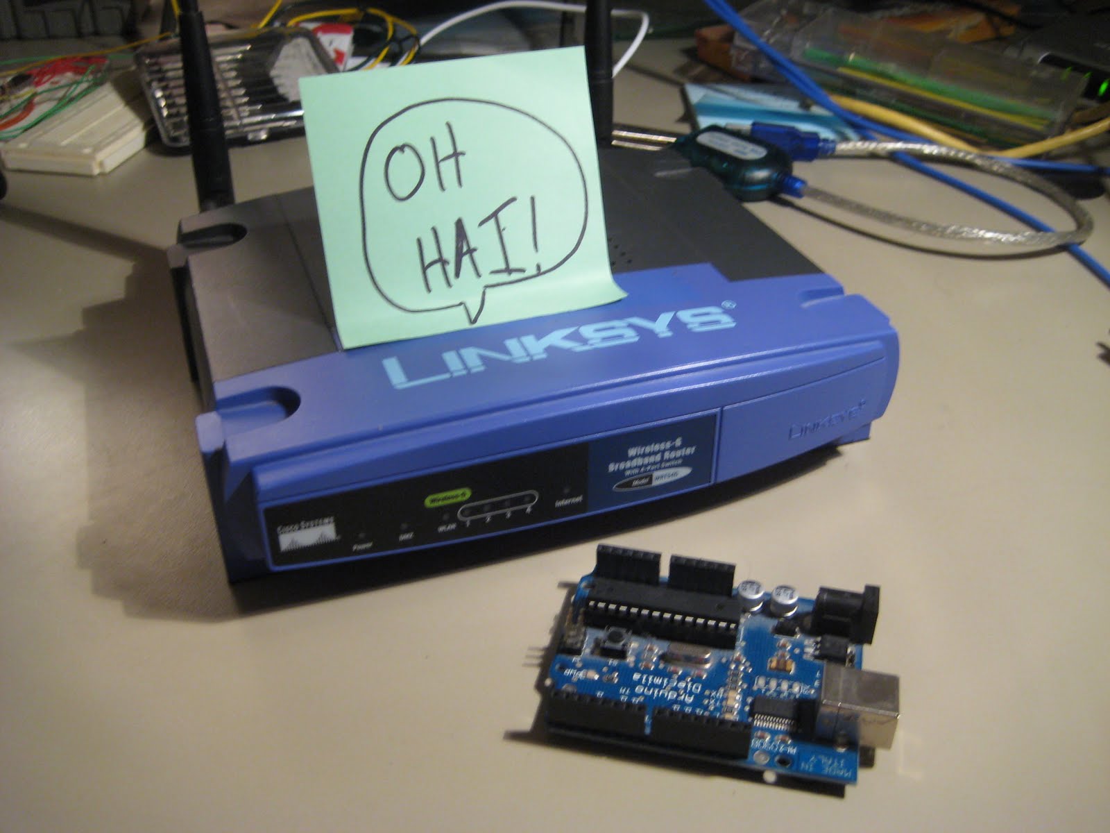 WRT54G router and breadboard