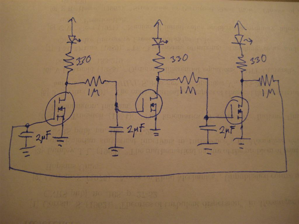Hand-drawn schematic of the ring oscillator circuit